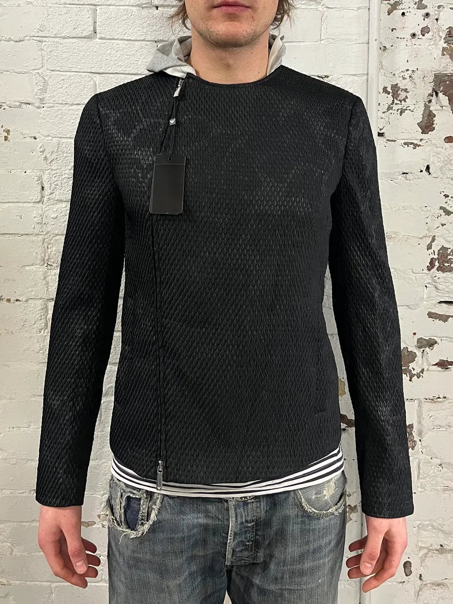 AW2018 Emporio Armani Snakeskin Embossed Black Asymmetrical Jacket TzZGuQh 1