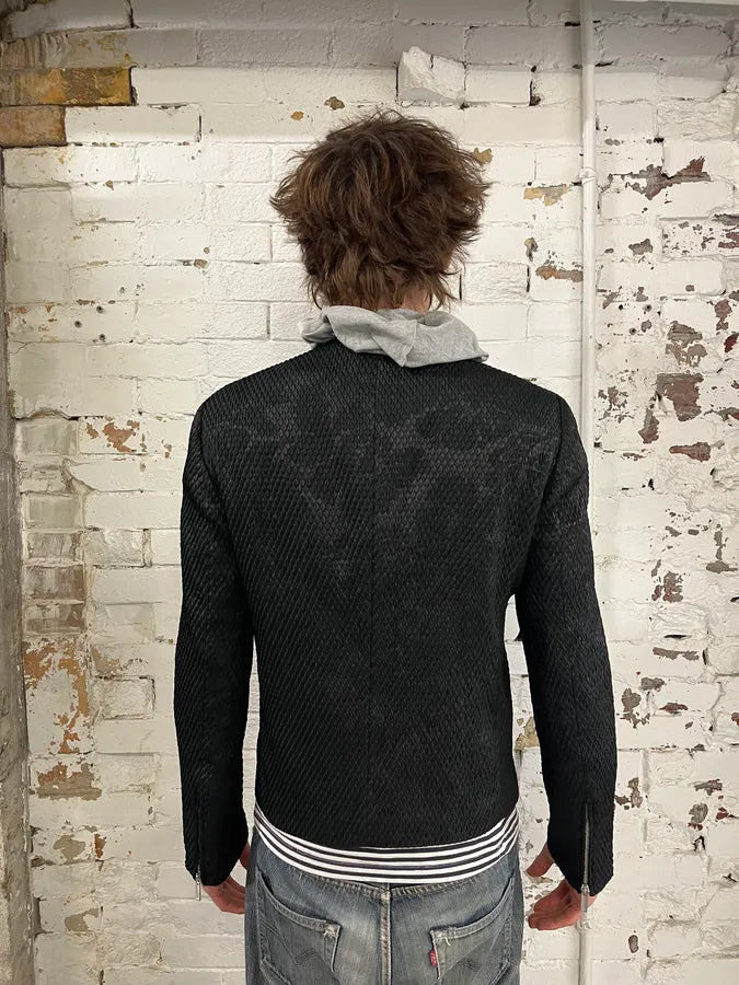 AW2018 Emporio Armani Snakeskin Embossed Black Asymmetrical Jacket TzZGuQh 2