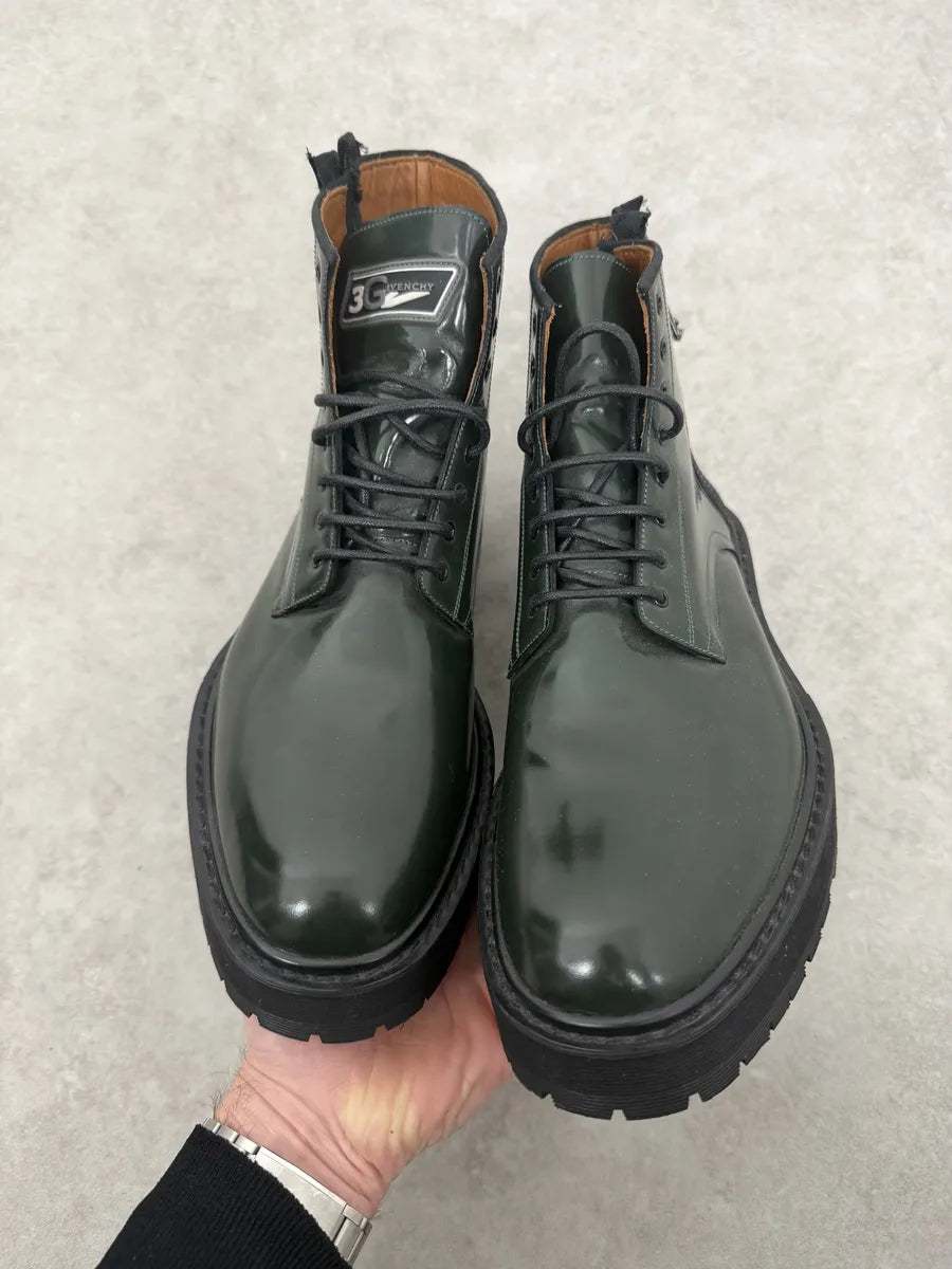 AW2018 Givenchy Green Leather Utility Combat Boots cHWJLug 1
