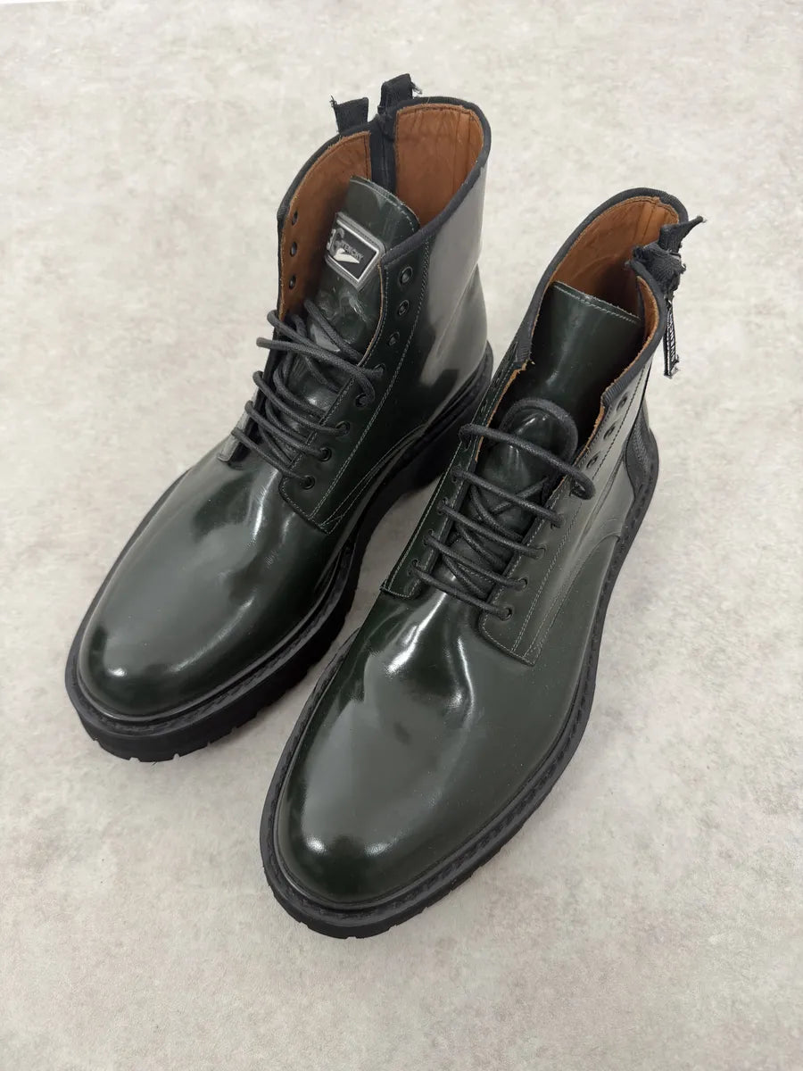 AW2018 Givenchy Green Leather Utility Combat Boots cHWJLug 2