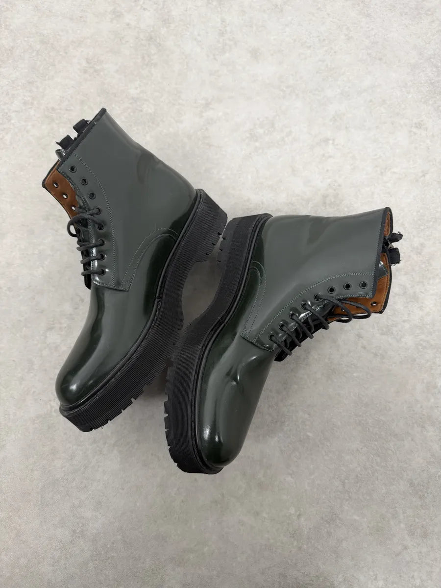 AW2018 Givenchy Green Leather Utility Combat Boots cHWJLug 5