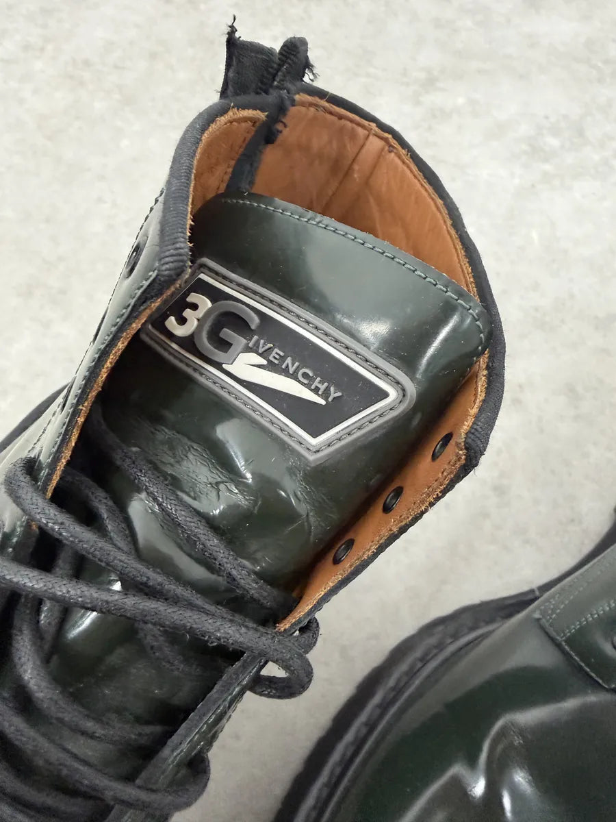 AW2018 Givenchy Green Leather Utility Combat Boots cHWJLug 7