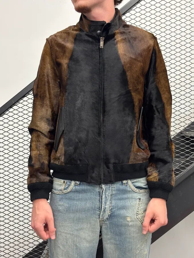 AW2018 Golden Goose Black & Brown Pony Hair Leather Jacket QwCUwox 1