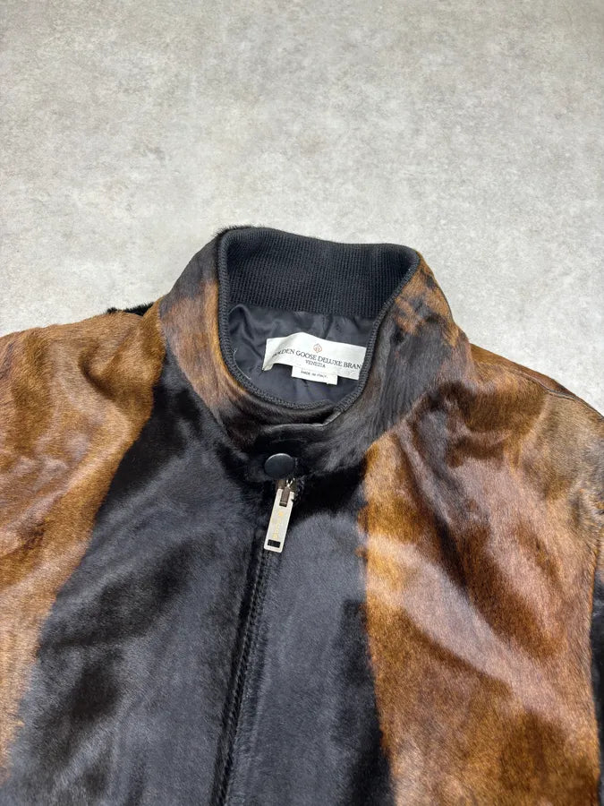 AW2018 Golden Goose Black & Brown Pony Hair Leather Jacket QwCUwox 3