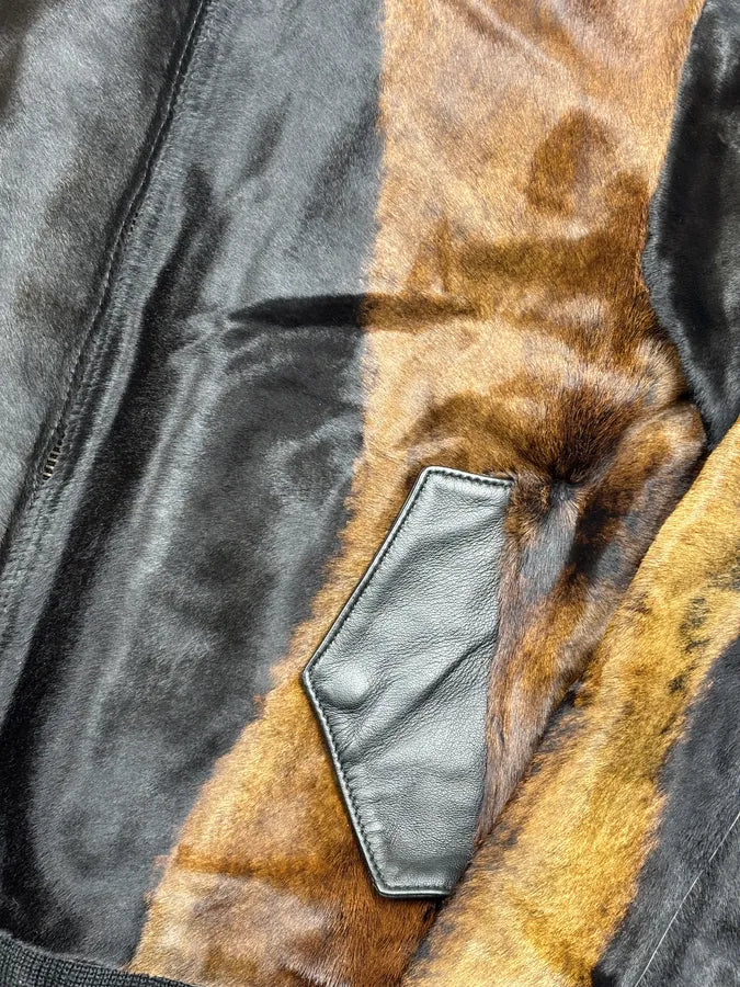 AW2018 Golden Goose Black & Brown Pony Hair Leather Jacket QwCUwox 6