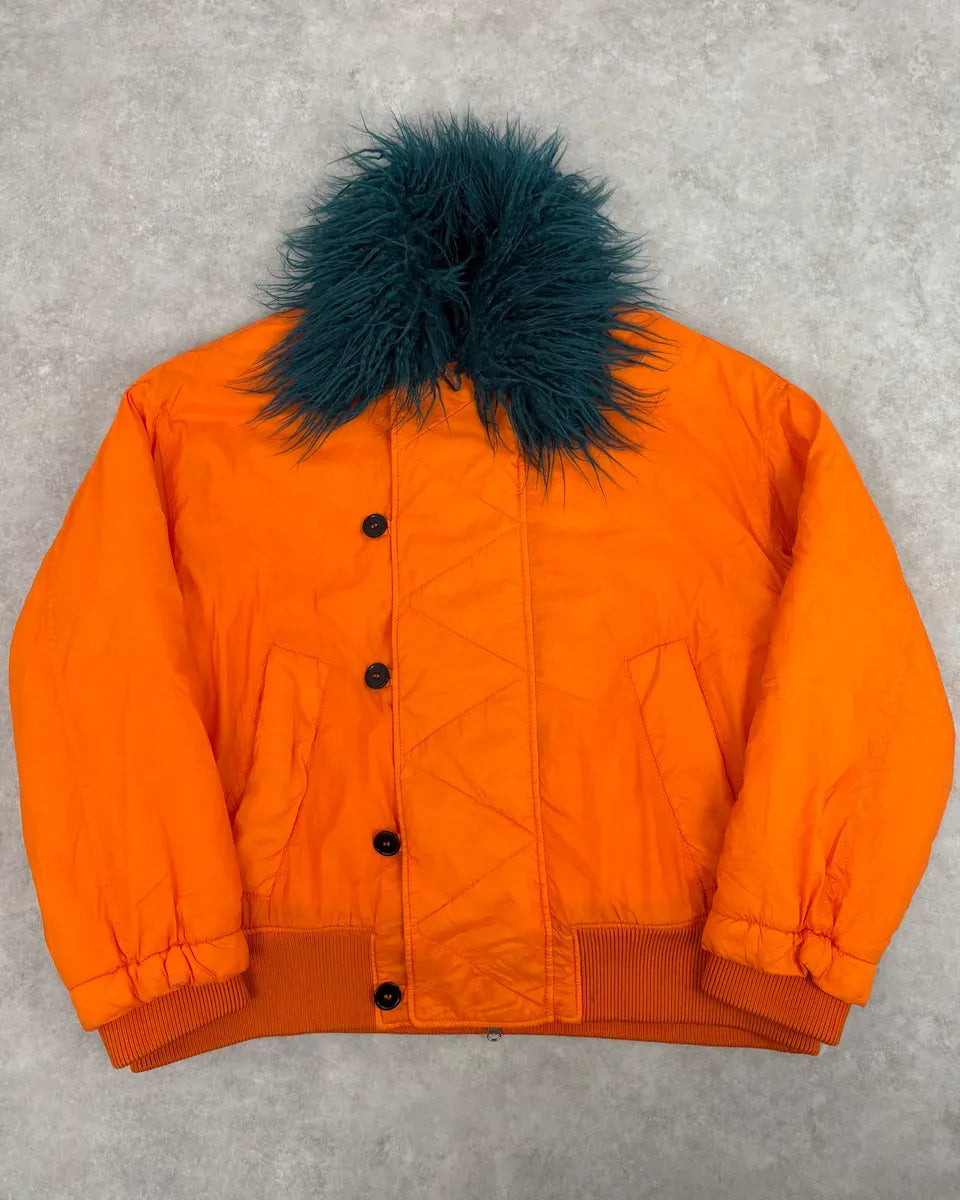 AW2018 Maison Margiela Orange Navy Fur Collar Bomber Jacket oLTylXL 0