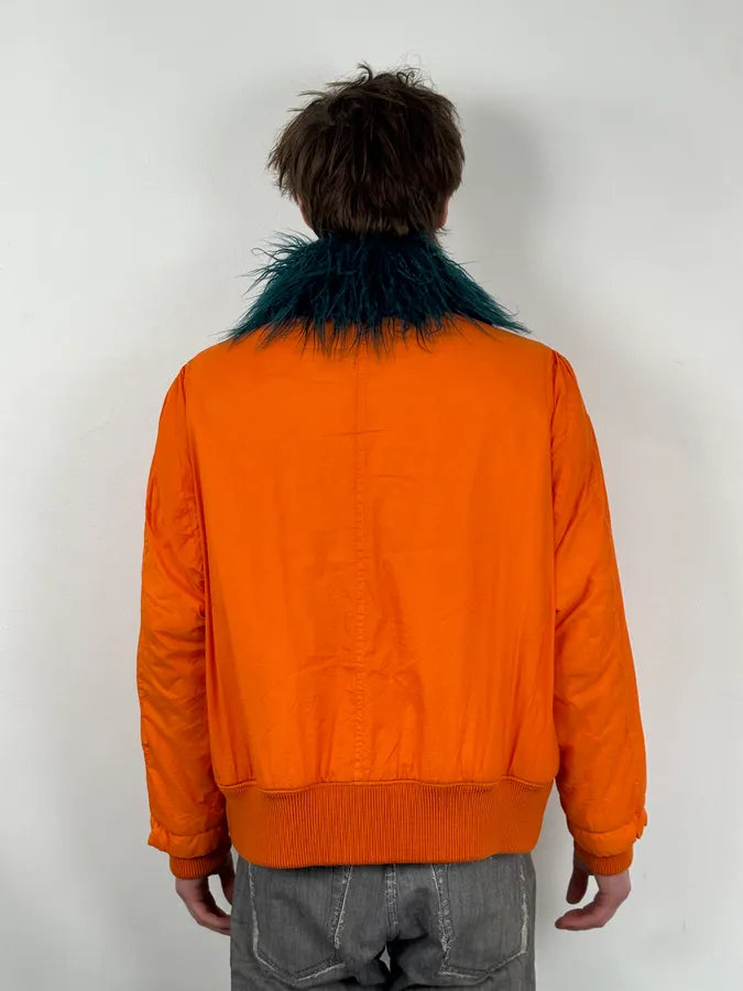 AW2018 Maison Margiela Orange Navy Fur Collar Bomber Jacket oLTylXL 2