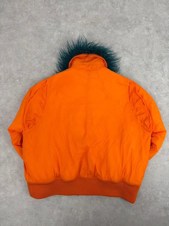 AW2018 Maison Margiela Orange Navy Fur Collar Bomber Jacket oLTylXL 4