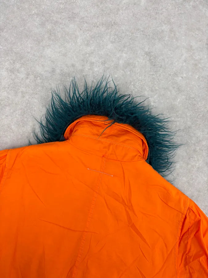 AW2018 Maison Margiela Orange Navy Fur Collar Bomber Jacket oLTylXL 5