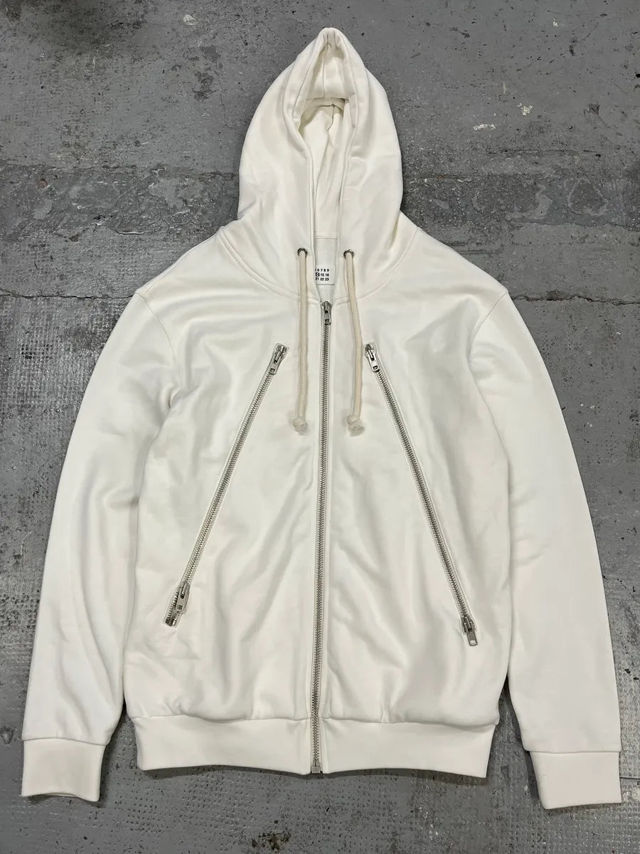 AW2018 Maison Margiela White 5 Zips Zip-up Hoodie fRtvEBp 0