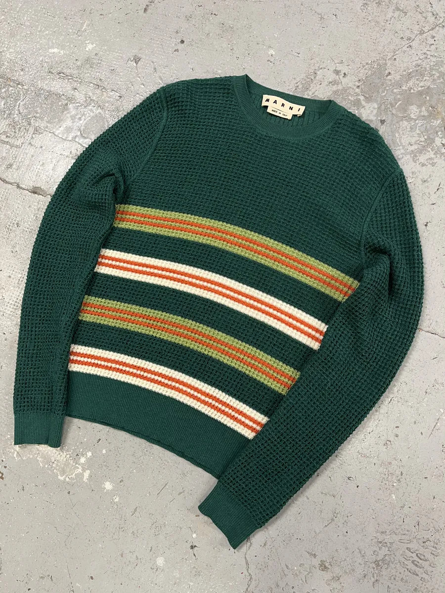 AW2018 Marni Wool Forest Green Stripped Sweater (S) lTaTVFx 4