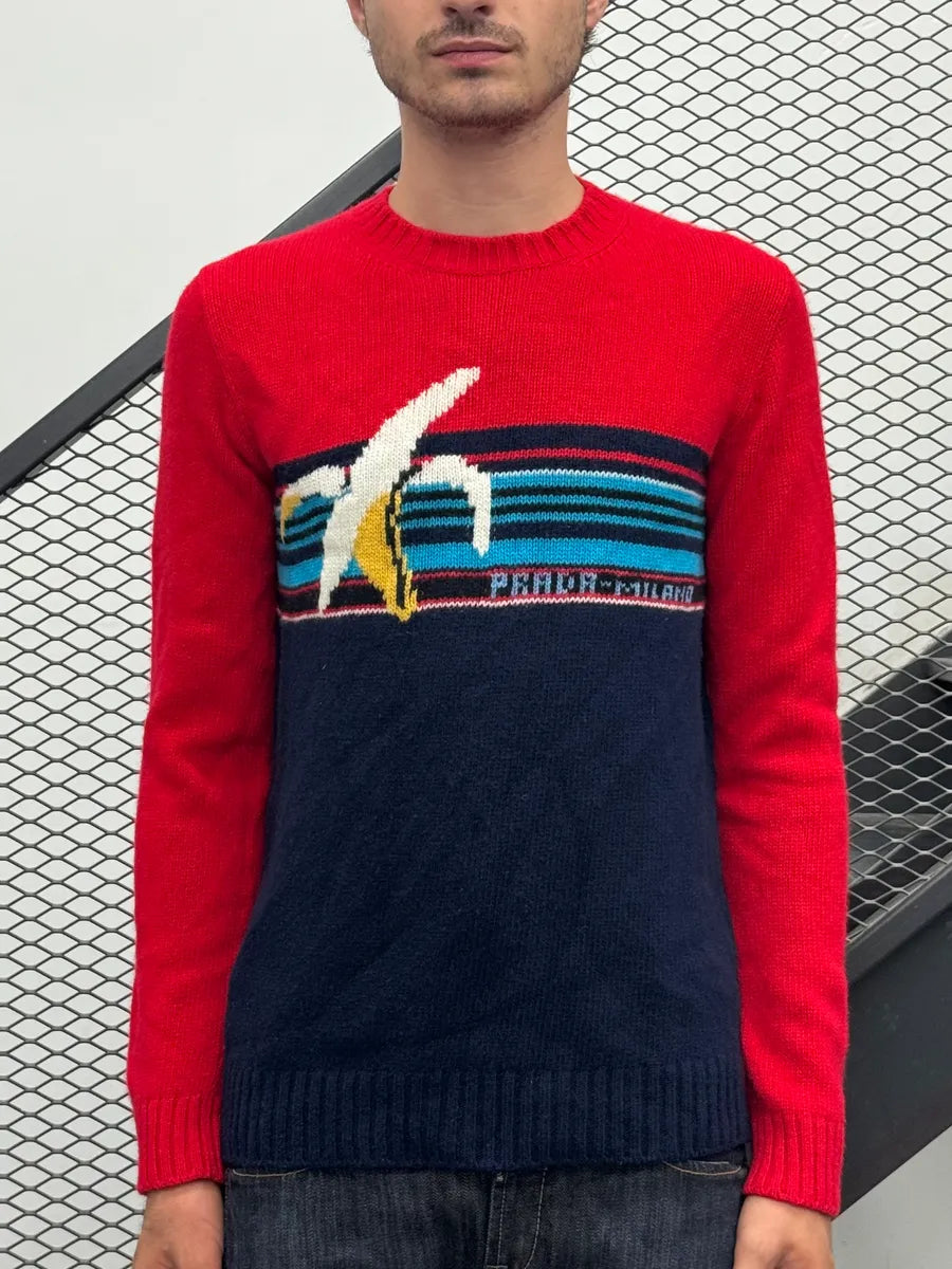 AW2018 Prada Banana Red & Navy Wool Sweat pvFIPBB 1