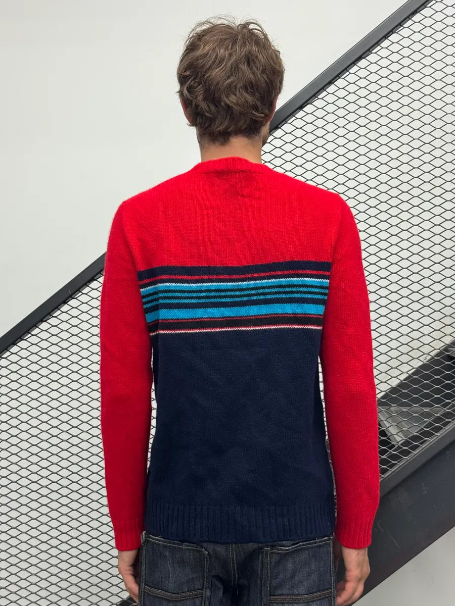 AW2018 Prada Banana Red & Navy Wool Sweat pvFIPBB 2