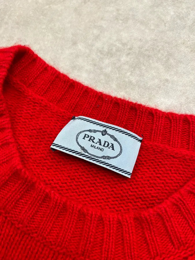 AW2018 Prada Banana Red & Navy Wool Sweat pvFIPBB 5