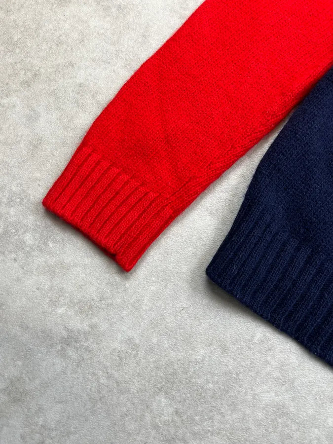 AW2018 Prada Banana Red & Navy Wool Sweat pvFIPBB 8