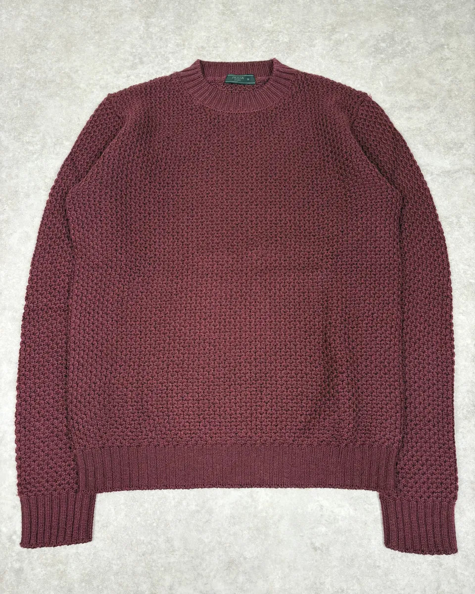 AW2018 Prada Bordeaux Minimalist Waffled Sweater IoehyFO 0