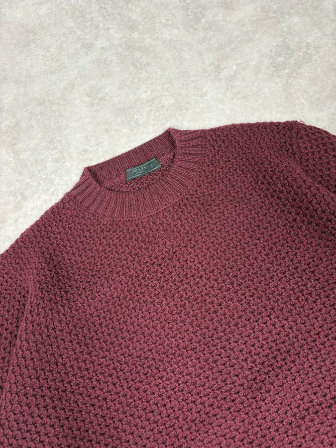 AW2018 Prada Bordeaux Minimalist Waffled Sweater IoehyFO 4
