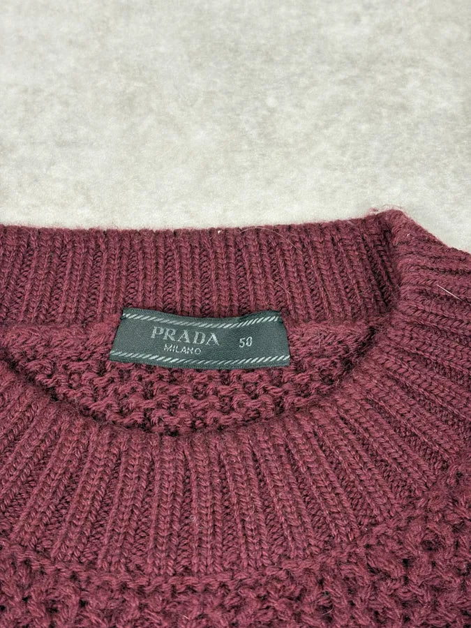 AW2018 Prada Bordeaux Minimalist Waffled Sweater IoehyFO 6