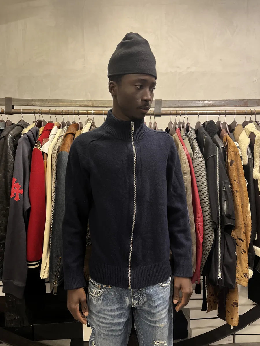 AW2018 Prada Navy Wool Zip-up Sweater kRyQvNB 2