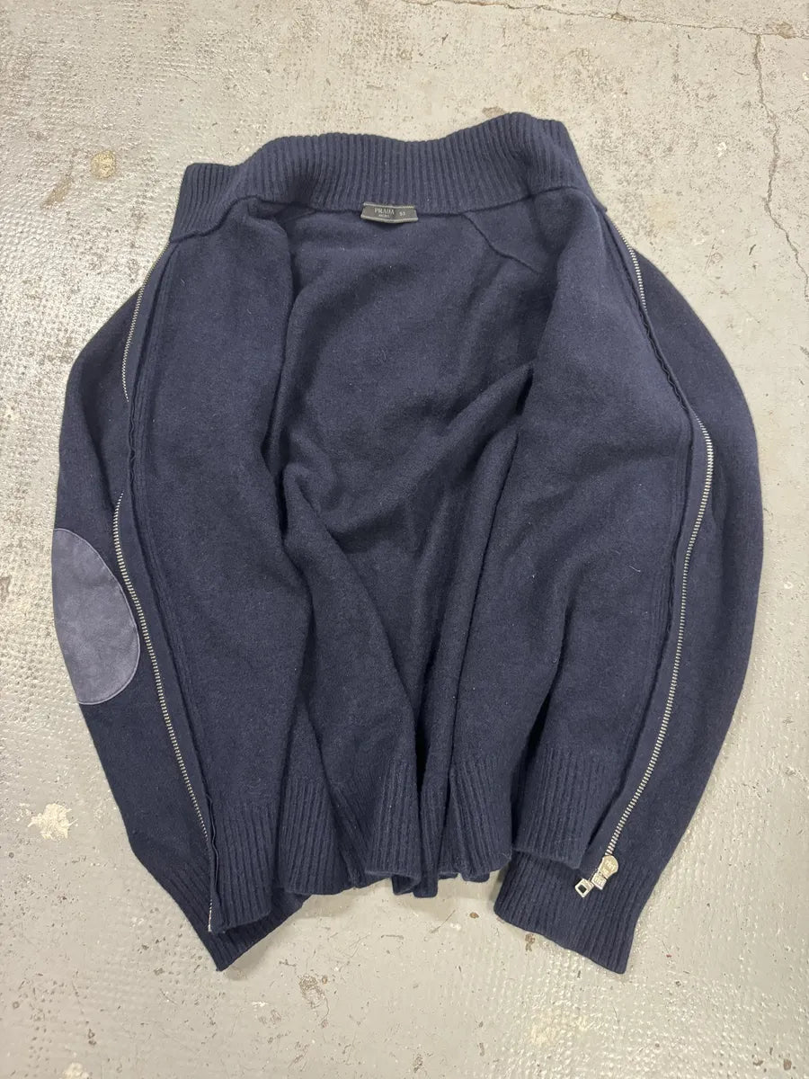 AW2018 Prada Navy Wool Zip-up Sweater kRyQvNB 4