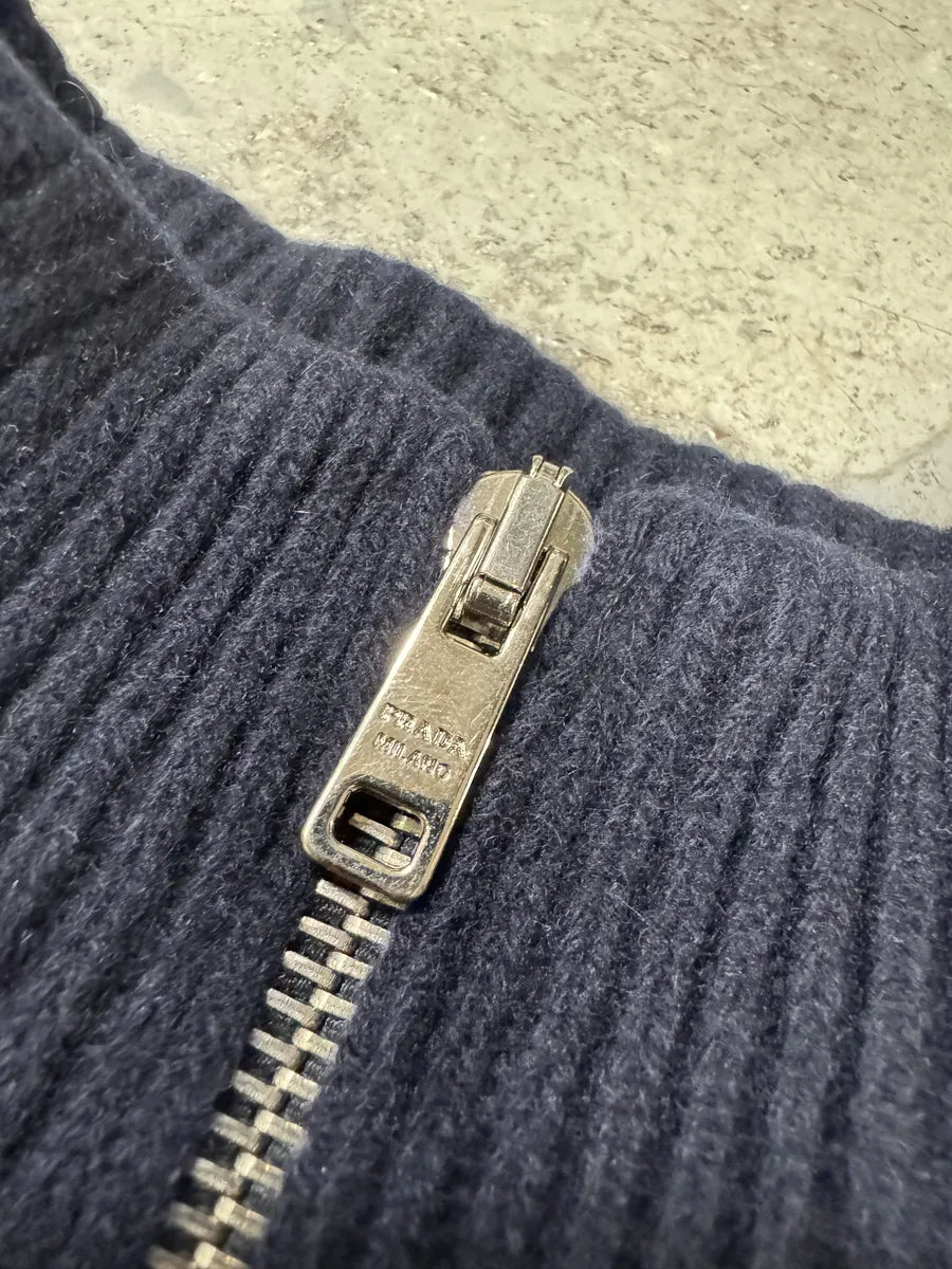 AW2018 Prada Navy Wool Zip-up Sweater kRyQvNB 6
