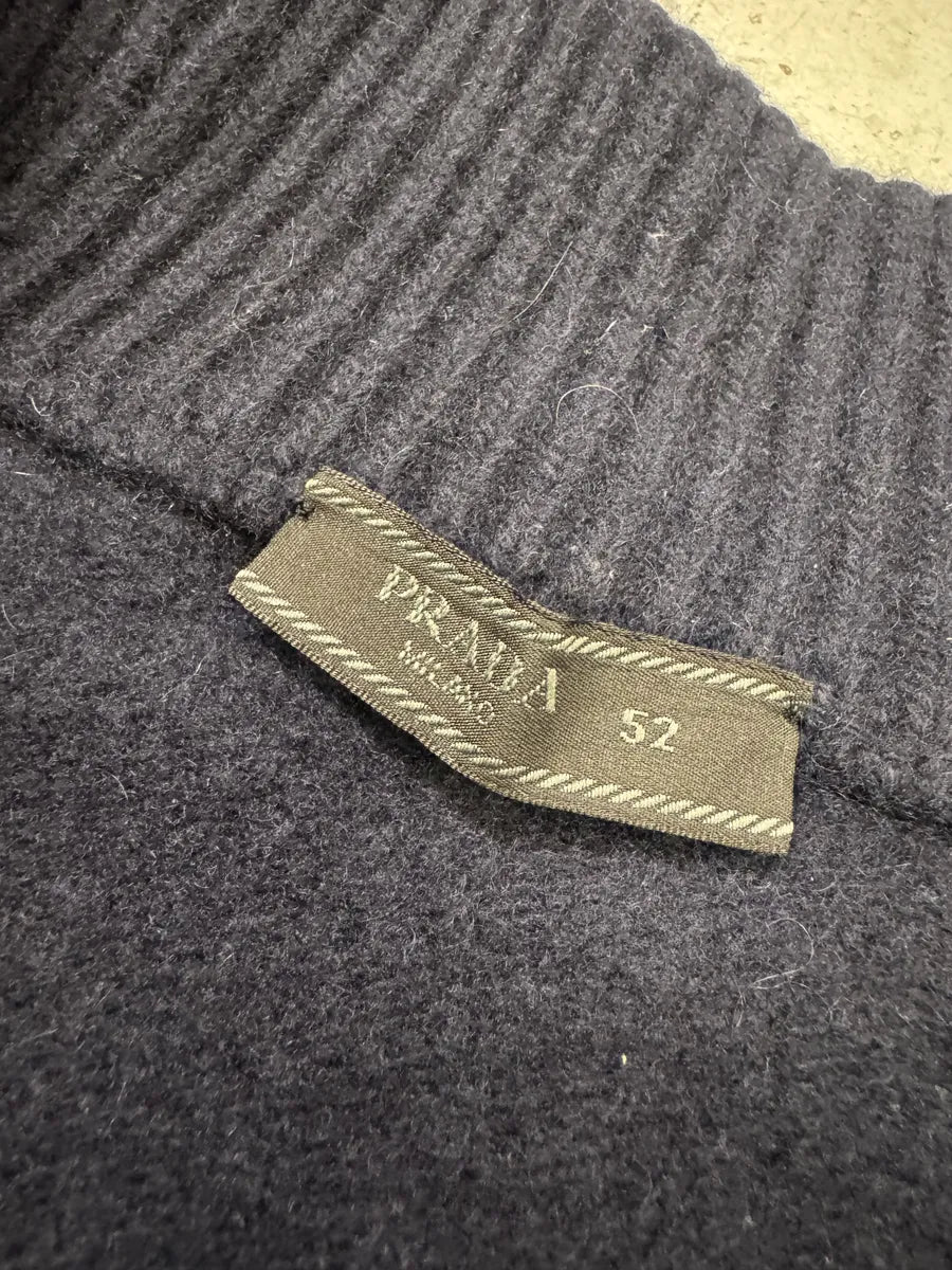 AW2018 Prada Navy Wool Zip-up Sweater kRyQvNB 7