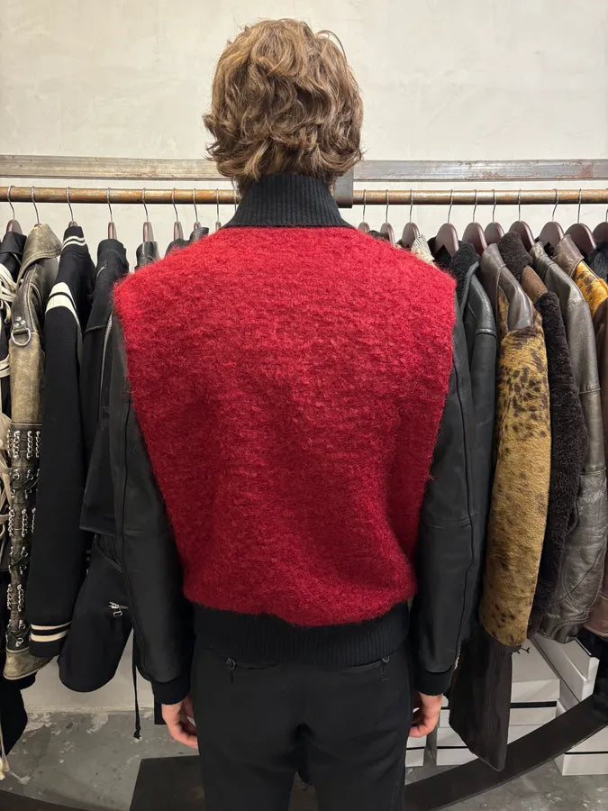 AW2018 Saint Laurent Red Mohair Black Leather Teddy Bomber Jacket (S) RJwRFLn 2