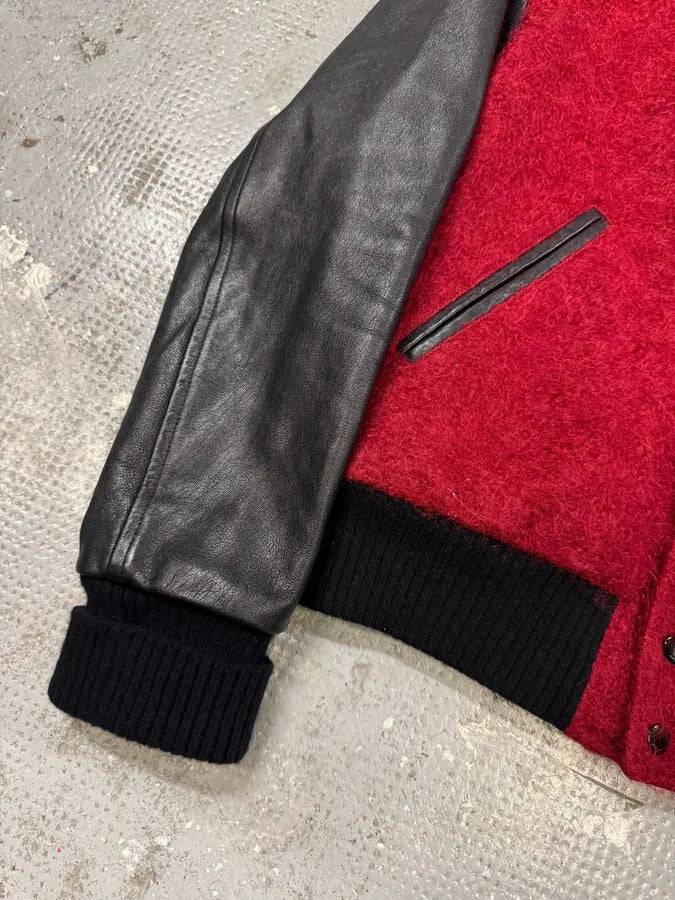 AW2018 Saint Laurent Red Mohair Black Leather Teddy Bomber Jacket (S) RJwRFLn 4