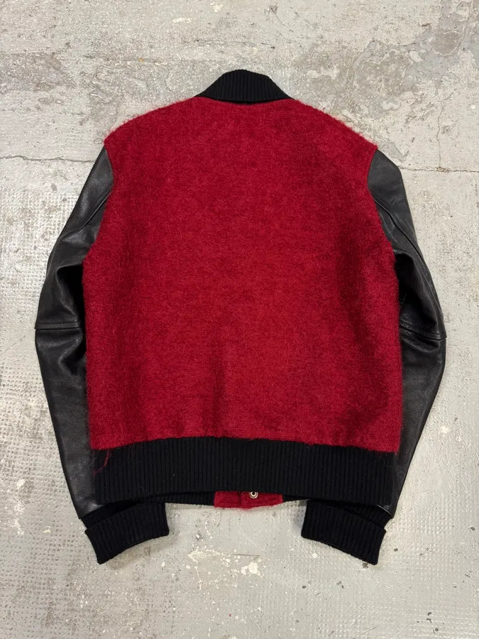 AW2018 Saint Laurent Red Mohair Black Leather Teddy Bomber Jacket (S) RJwRFLn 5
