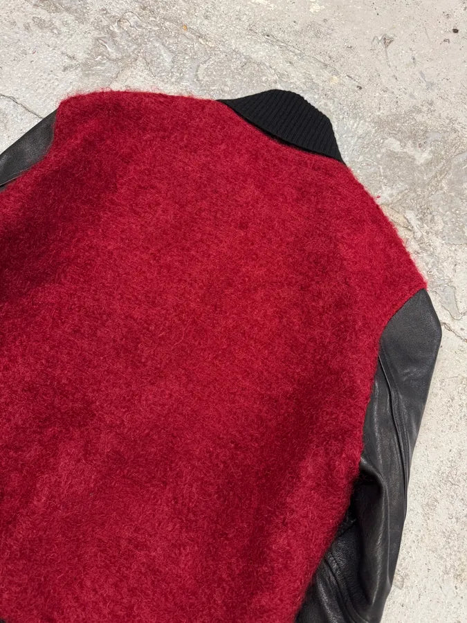 AW2018 Saint Laurent Red Mohair Black Leather Teddy Bomber Jacket (S) RJwRFLn 6