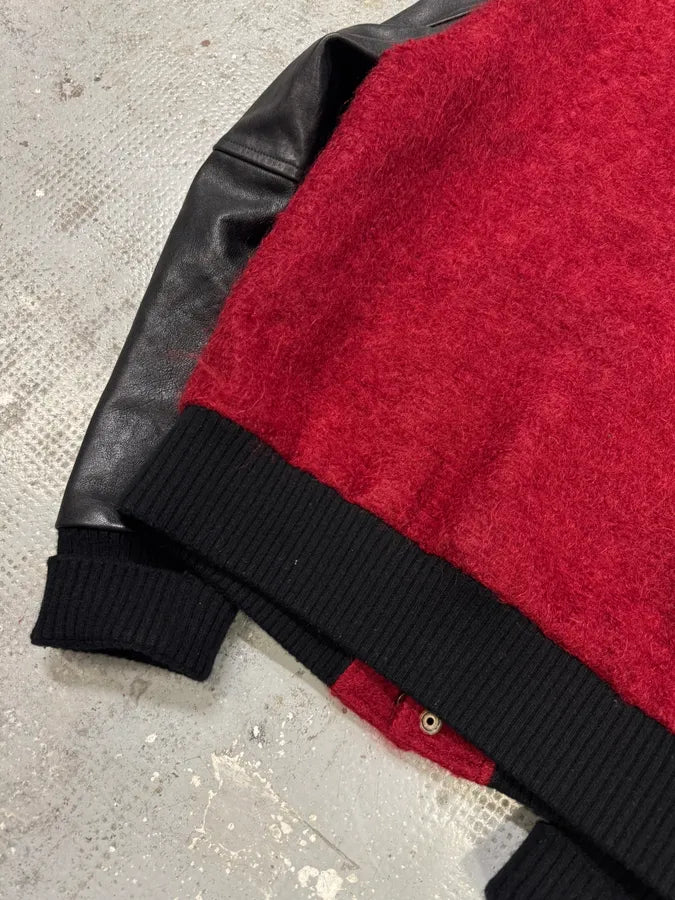 AW2018 Saint Laurent Red Mohair Black Leather Teddy Bomber Jacket (S) RJwRFLn 7