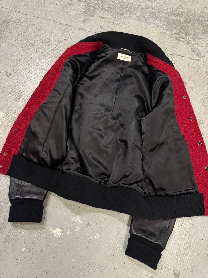 AW2018 Saint Laurent Red Mohair Black Leather Teddy Bomber Jacket (S) RJwRFLn 8