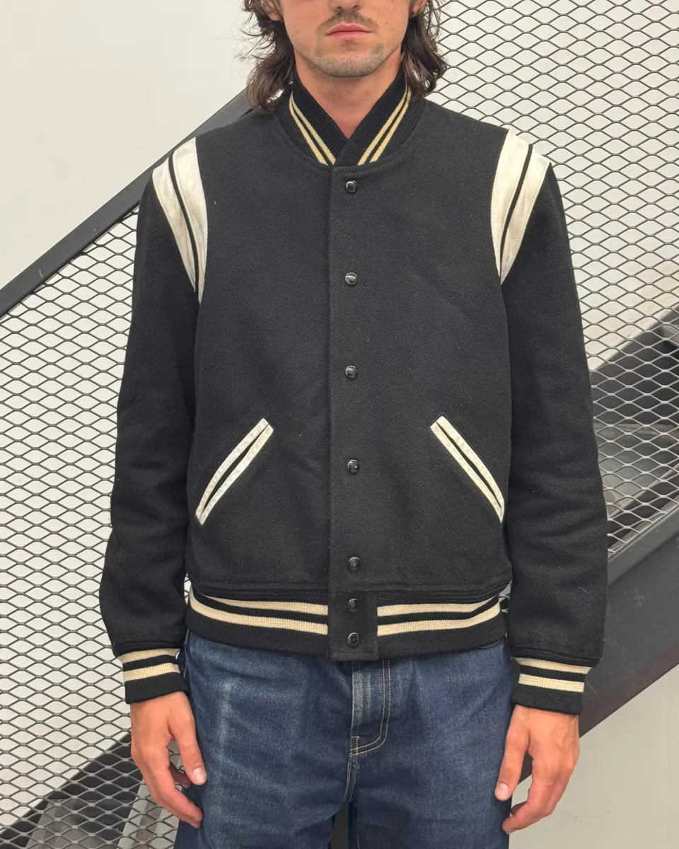 AW2018 Saint Laurent White Contrast Collar Black Teddy Jacket QRAcxGW 1