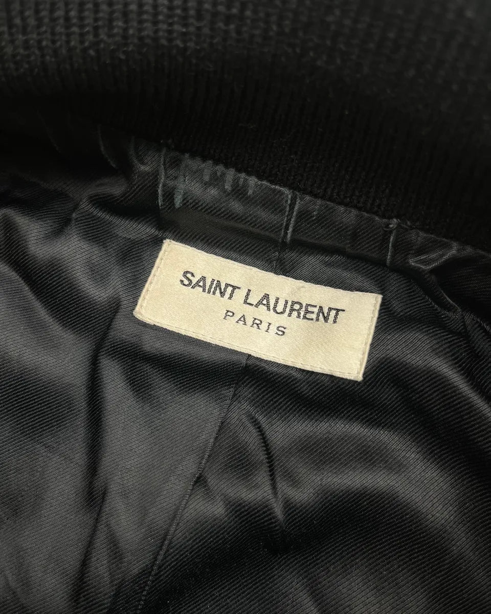 AW2018 Saint Laurent White Contrast Collar Black Teddy Jacket QRAcxGW 10