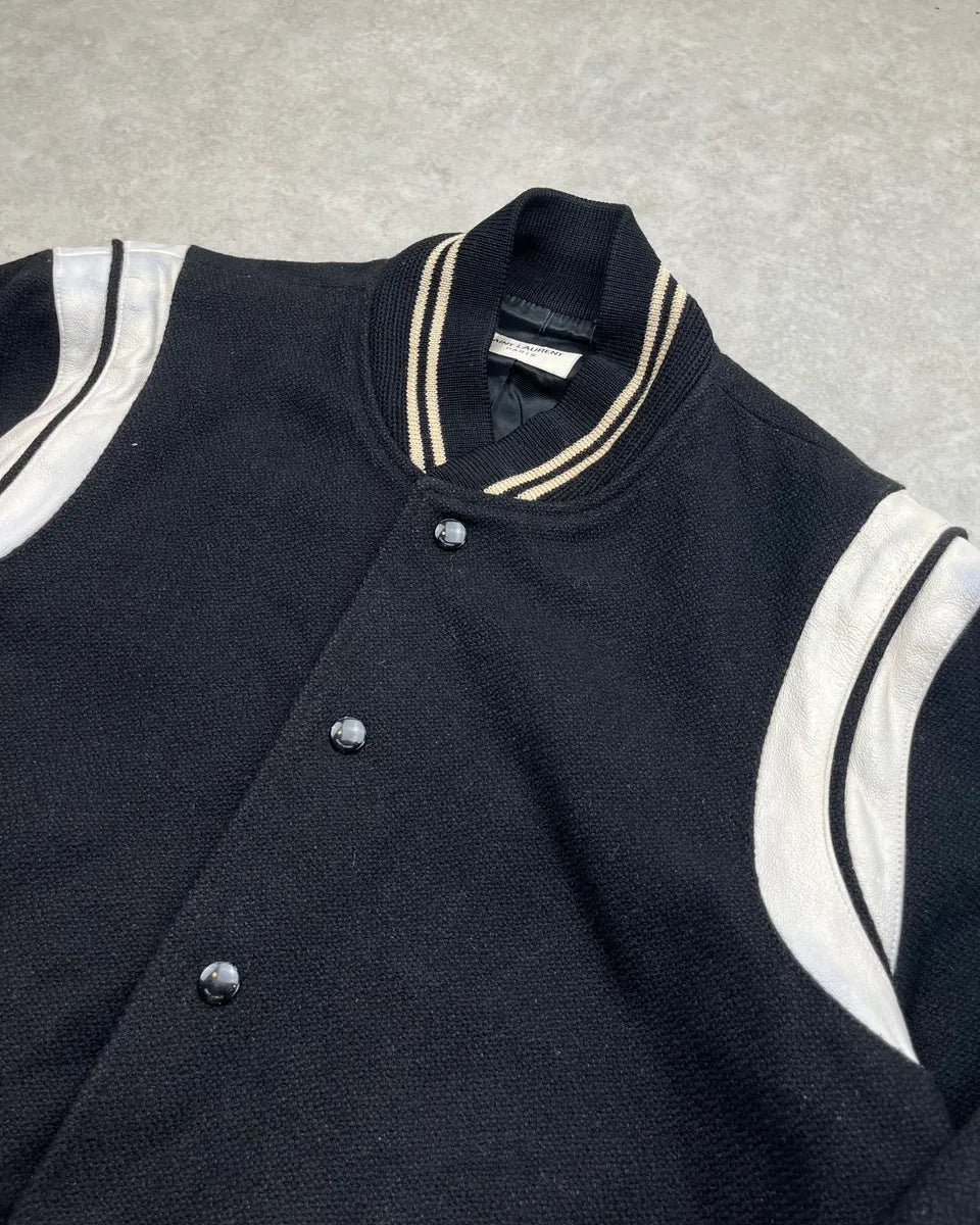 AW2018 Saint Laurent White Contrast Collar Black Teddy Jacket QRAcxGW 4