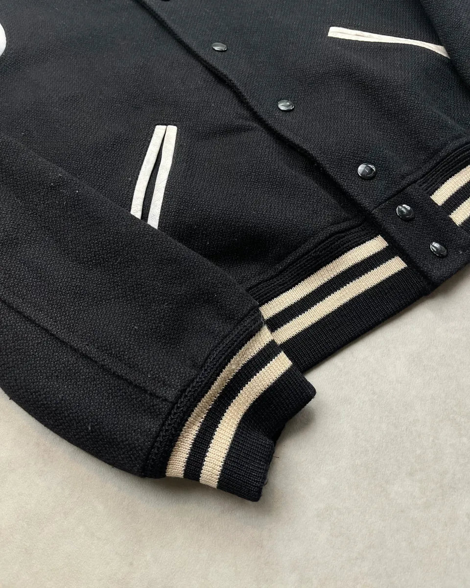 AW2018 Saint Laurent White Contrast Collar Black Teddy Jacket QRAcxGW 5