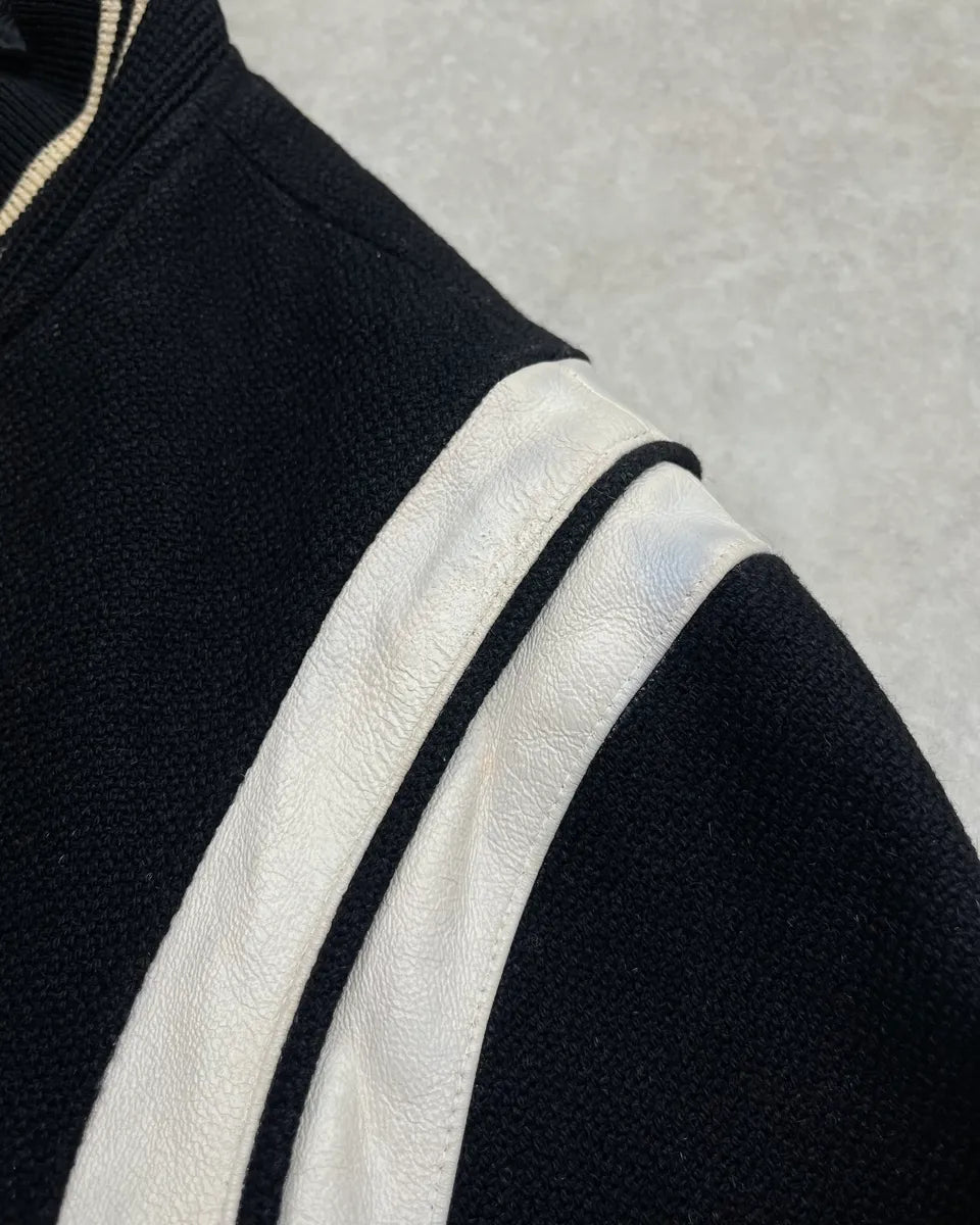 AW2018 Saint Laurent White Contrast Collar Black Teddy Jacket QRAcxGW 6