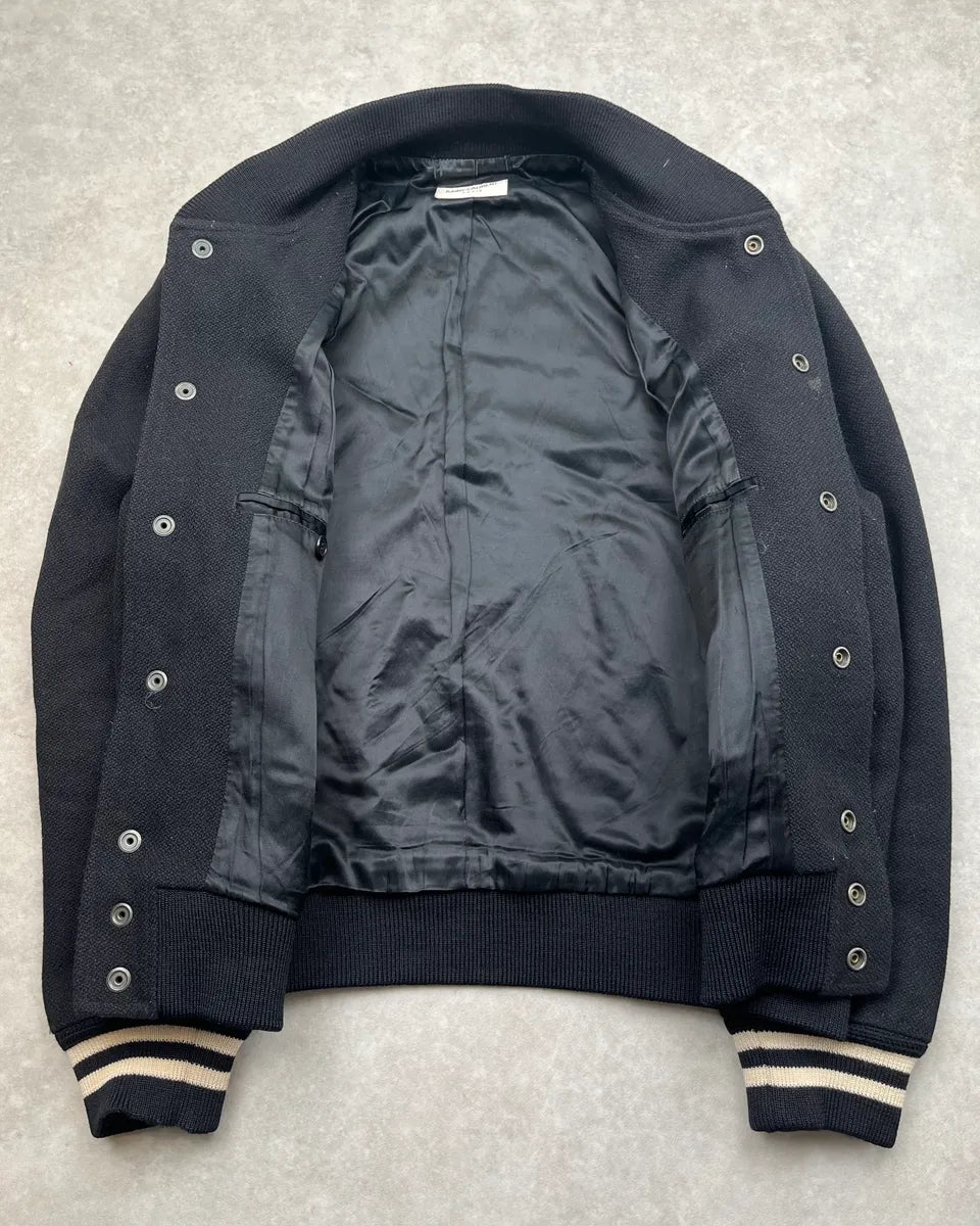 AW2018 Saint Laurent White Contrast Collar Black Teddy Jacket QRAcxGW 9
