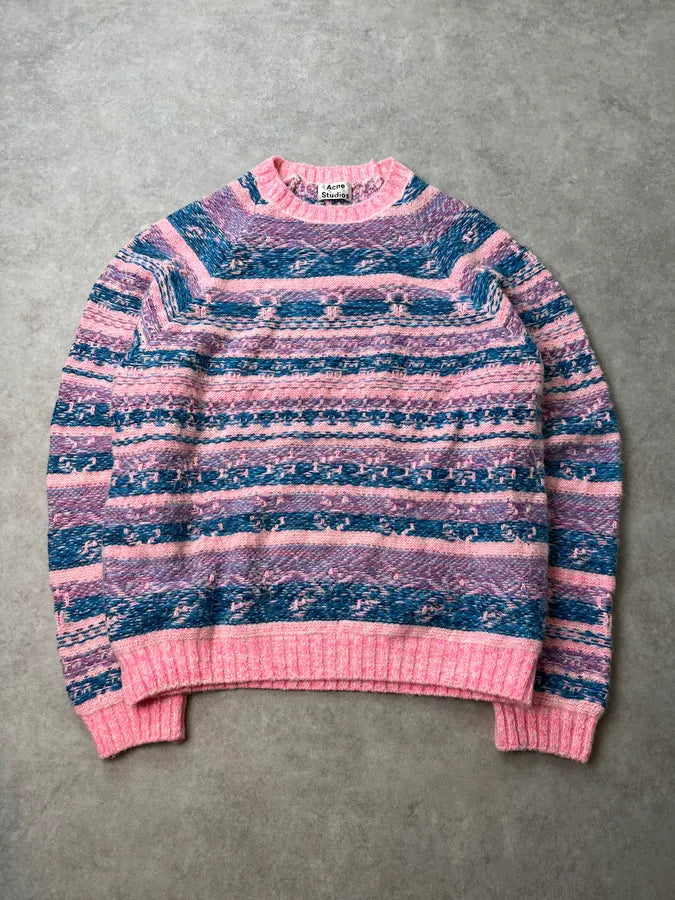 AW2019 Acne Studios Pink &  Blue Jacquard Karlos Sweater GbvGaDd 0