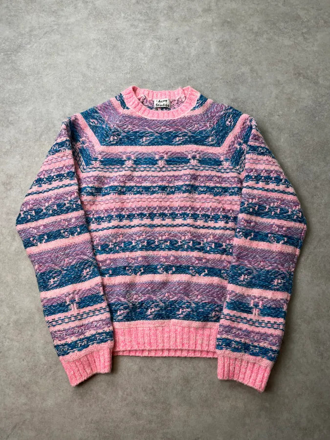 AW2019 Acne Studios Pink &  Blue Jacquard Karlos Sweater GbvGaDd 3
