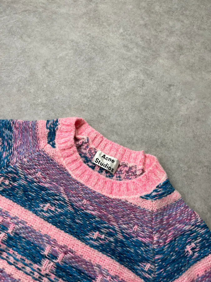 AW2019 Acne Studios Pink &  Blue Jacquard Karlos Sweater GbvGaDd 4