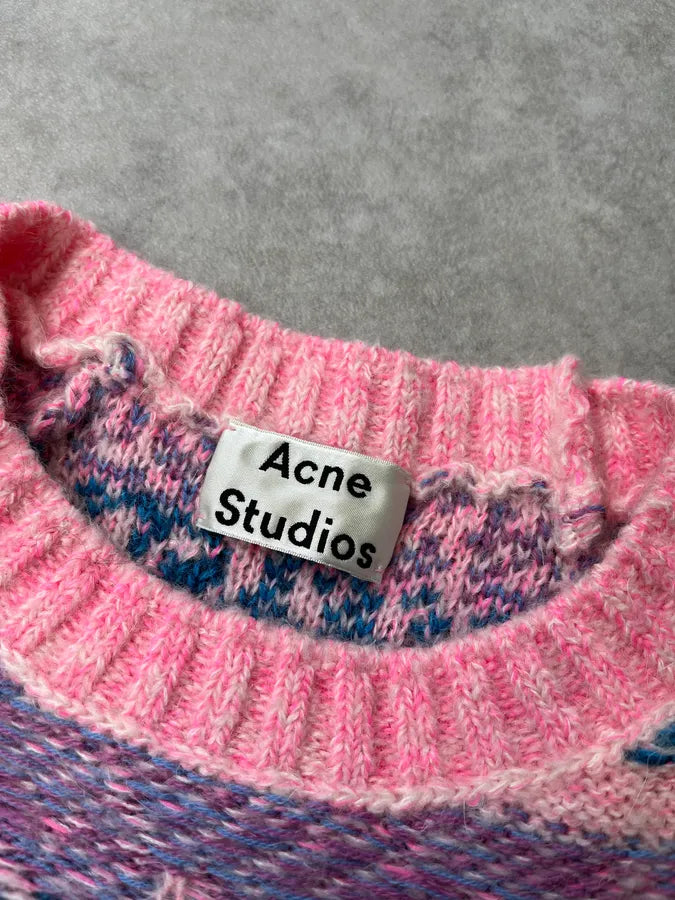 AW2019 Acne Studios Pink &  Blue Jacquard Karlos Sweater GbvGaDd 7
