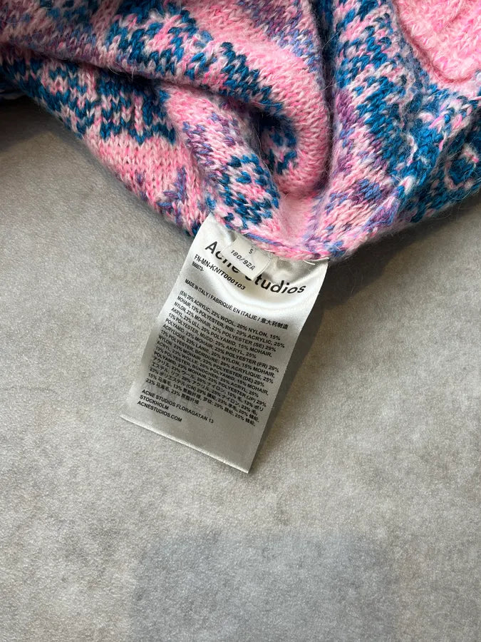 AW2019 Acne Studios Pink &  Blue Jacquard Karlos Sweater GbvGaDd 8