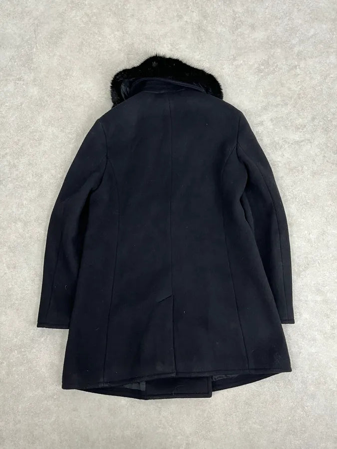 AW2019 Emporio Armani Black Wool Faux Fur Collar Buttoned Coat  CVqrWZp 5