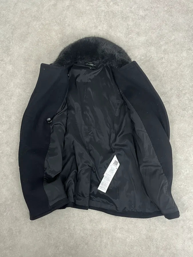 AW2019 Emporio Armani Black Wool Faux Fur Collar Buttoned Coat  CVqrWZp 7