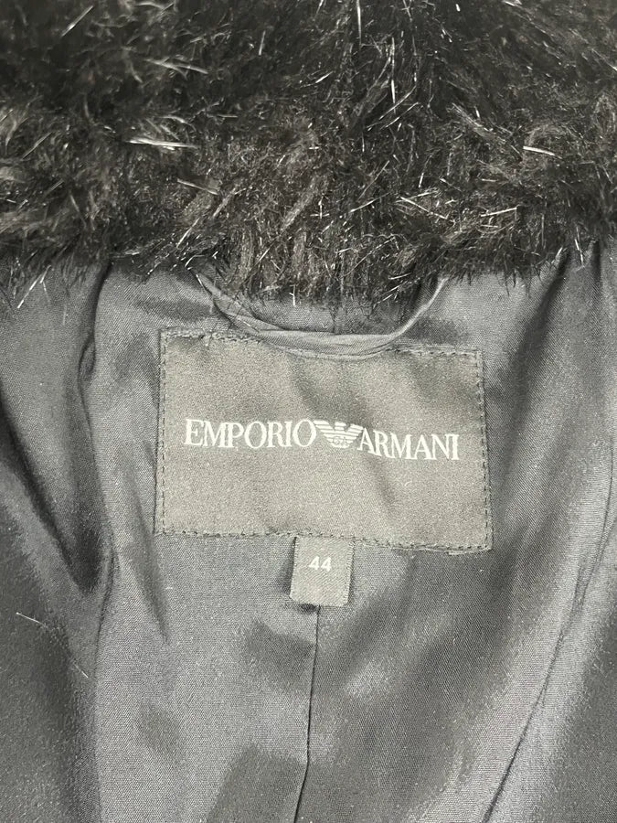 AW2019 Emporio Armani Black Wool Faux Fur Collar Buttoned Coat  CVqrWZp 10