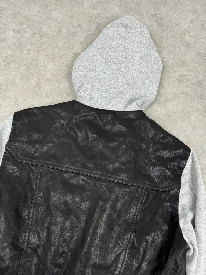 SS2019 Balmain Sample Grey & Black Horpist Leather Zip-Up Hooded Jacket HnnCjru 7