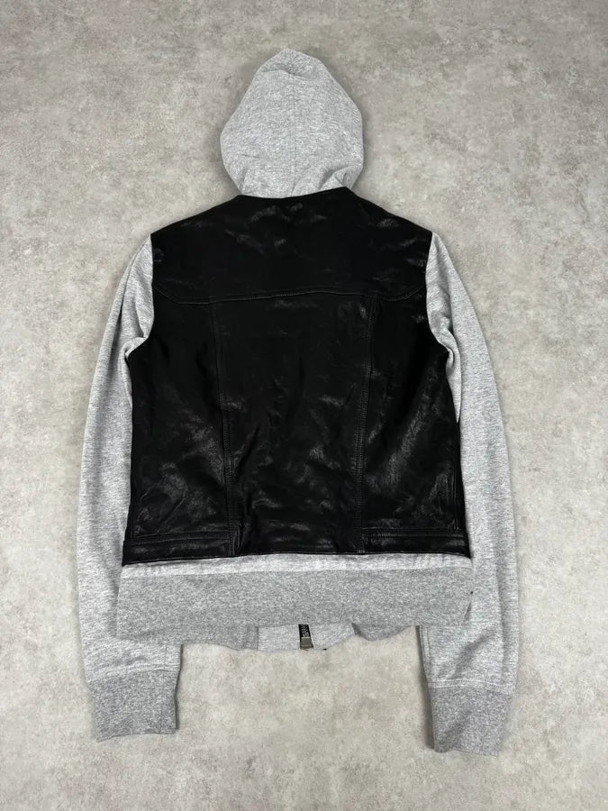 SS2019 Balmain Sample Grey & Black Horpist Leather Zip-Up Hooded Jacket HnnCjru 4