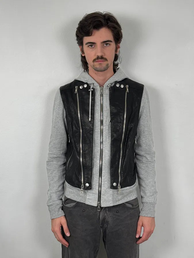 SS2019 Balmain Sample Grey & Black Horpist Leather Zip-Up Hooded Jacket HnnCjru 2