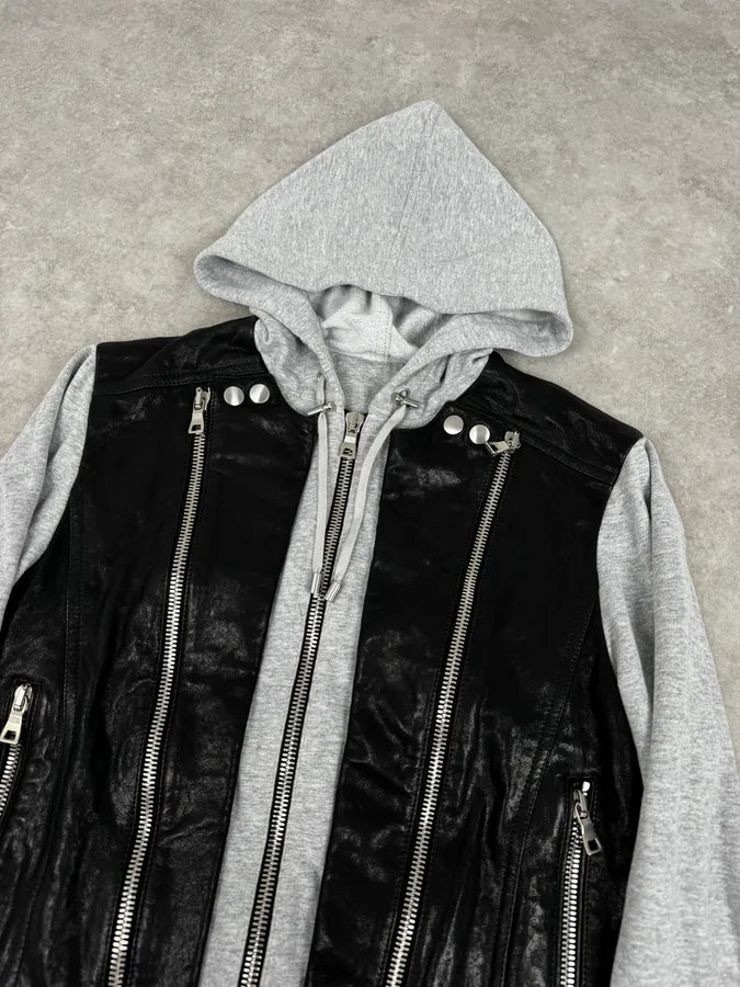 SS2019 Balmain Sample Grey & Black Horpist Leather Zip-Up Hooded Jacket HnnCjru 5